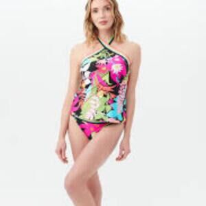 TRINA TURK WOMEN'S TIKI REVERSIBLE HIGH NECK SWIMMING TANKINI TOP SIZE 2 NEW